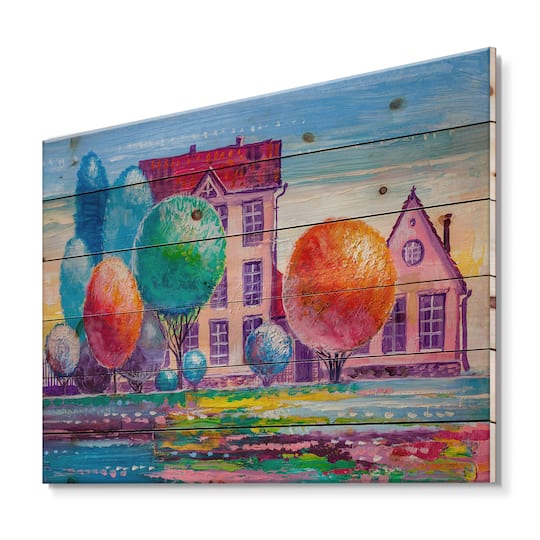 Designart - Daydream House In The VIllage - Traditional Print on Natural Pine Wood